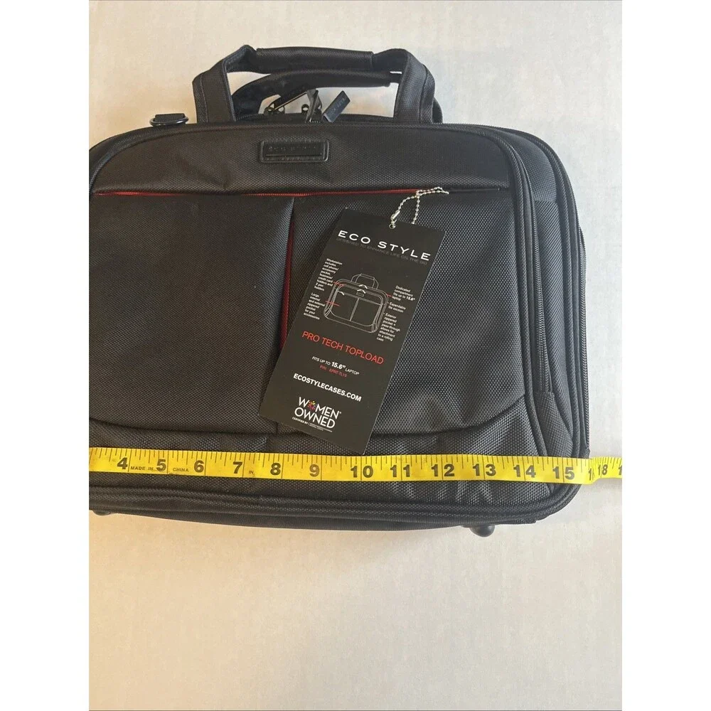 Eco Style Laptop Bag Pro Tech Topload Black Red Business Travel Case Fits 15.6”